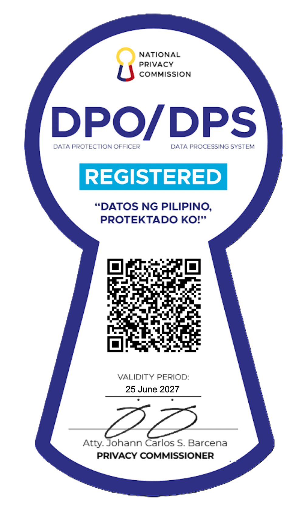 National Privacy Commission DPO/DPS Registered — Data Privacy Seal (valid until 25 June 2027)